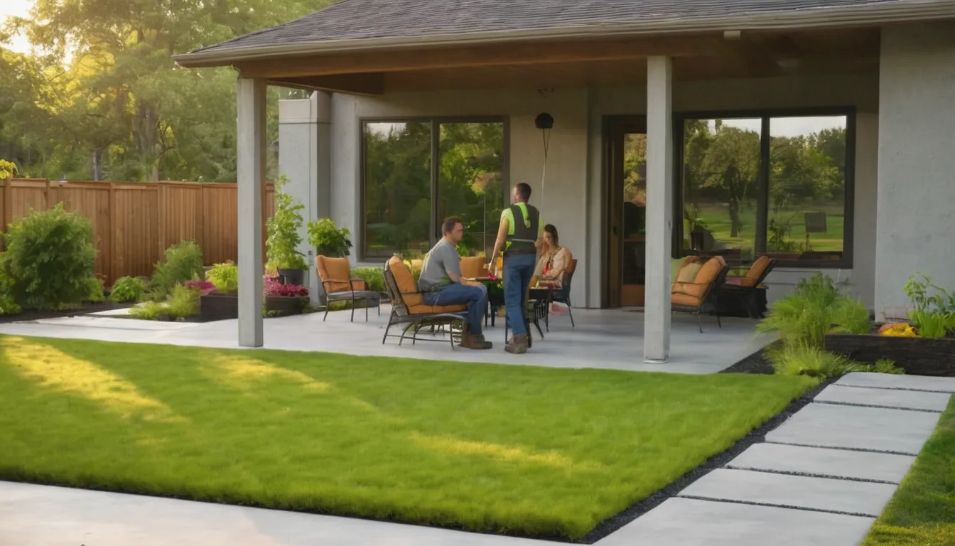 Newly poured concrete patio behind a home in Huntley with outdoor chairs and a table